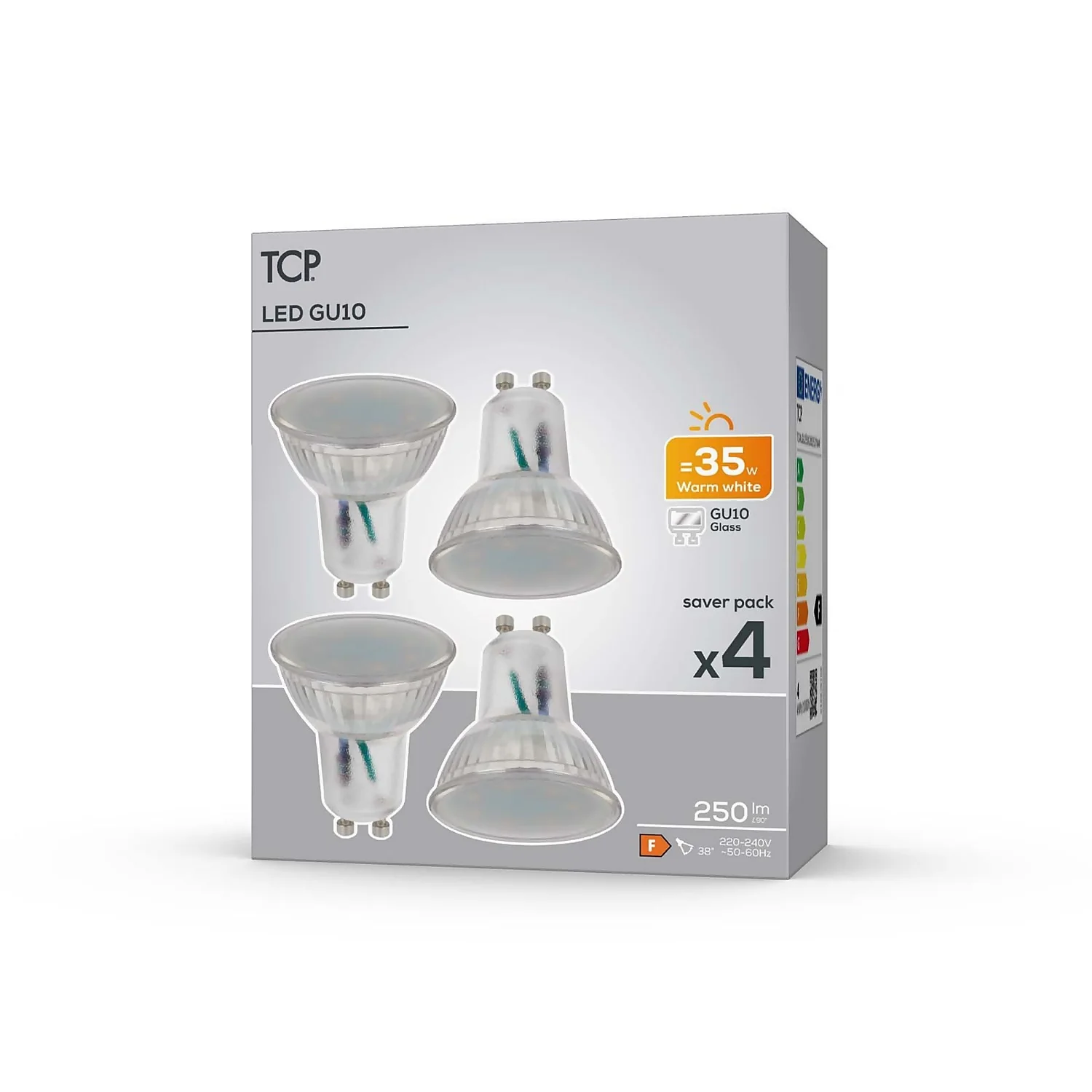 TCP LED Glass GU10 35W Warm Light Bulb - 4 pack TCP LED Glass GU10 35W Warm Light Bulb - 4 Pack -Home Lighting Store 12826533 1315022112380933