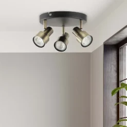 Noah 3 Lamp Spotlight Plate - Black & Antique Brass 3 Noah 3 Lamp Spotlight Plate - Black & Antique Brass -Home Lighting Store 12882222 1254843519098087