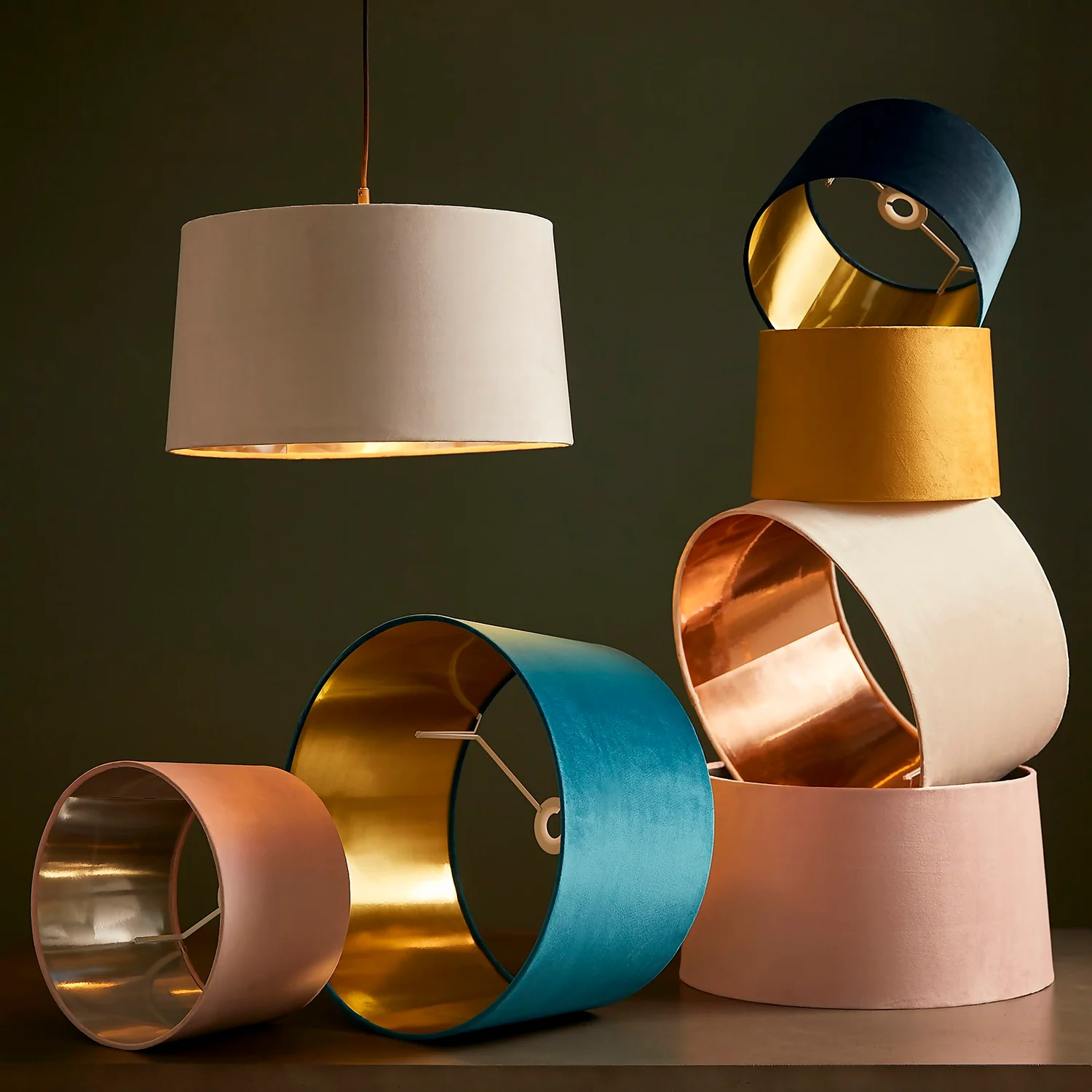 House Beautiful Samet Velvet Drum Shade - Champagne - 30cm House Beautiful Samet Velvet Drum Shade - Champagne - 30cm -Home Lighting Store 12882901 1474861161849315