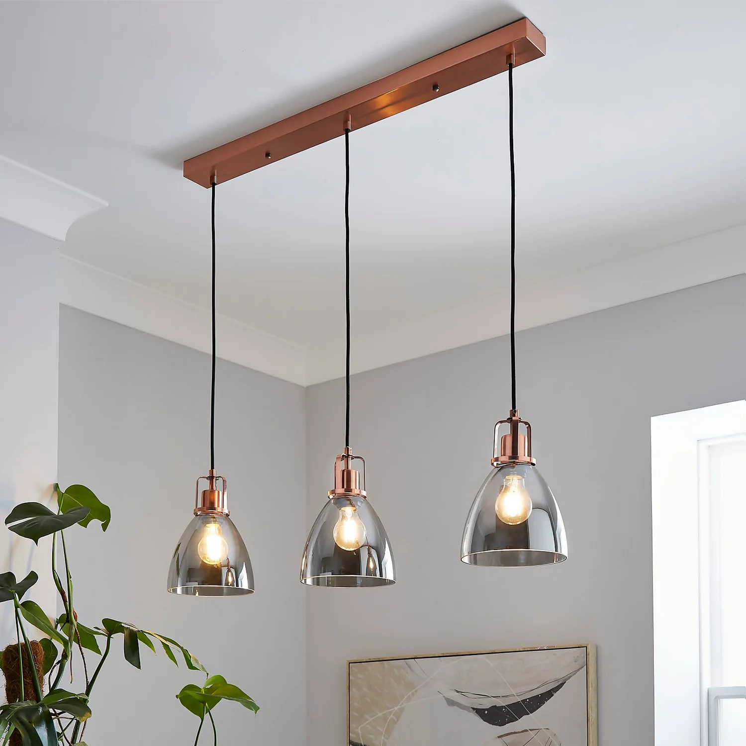 Decan 3 Light Diner Pendant - Smoke & Copper Decan 3 Light Diner Pendant - Smoke & Copper -Home Lighting Store 13208313 2004896913172751