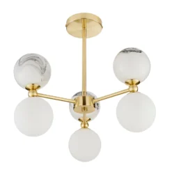 House Beautiful Delta 3 Light Marble Pendant - Brass & Opal -Home Lighting Store 13208336 1724927241719407