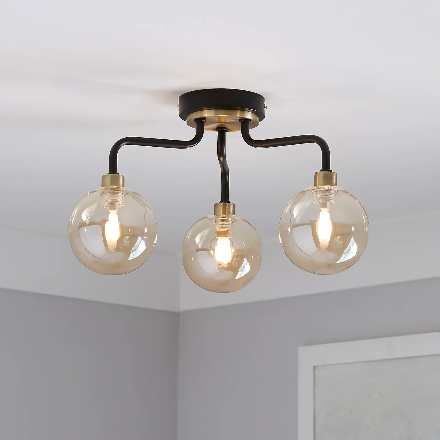 Shoreditch Three Light Semi Flush Ceiling Light - Champagne & Brass Shoreditch Three Light Semi Flush Ceiling Light - Champagne & Brass -Home Lighting Store 13453784 1784915323823515