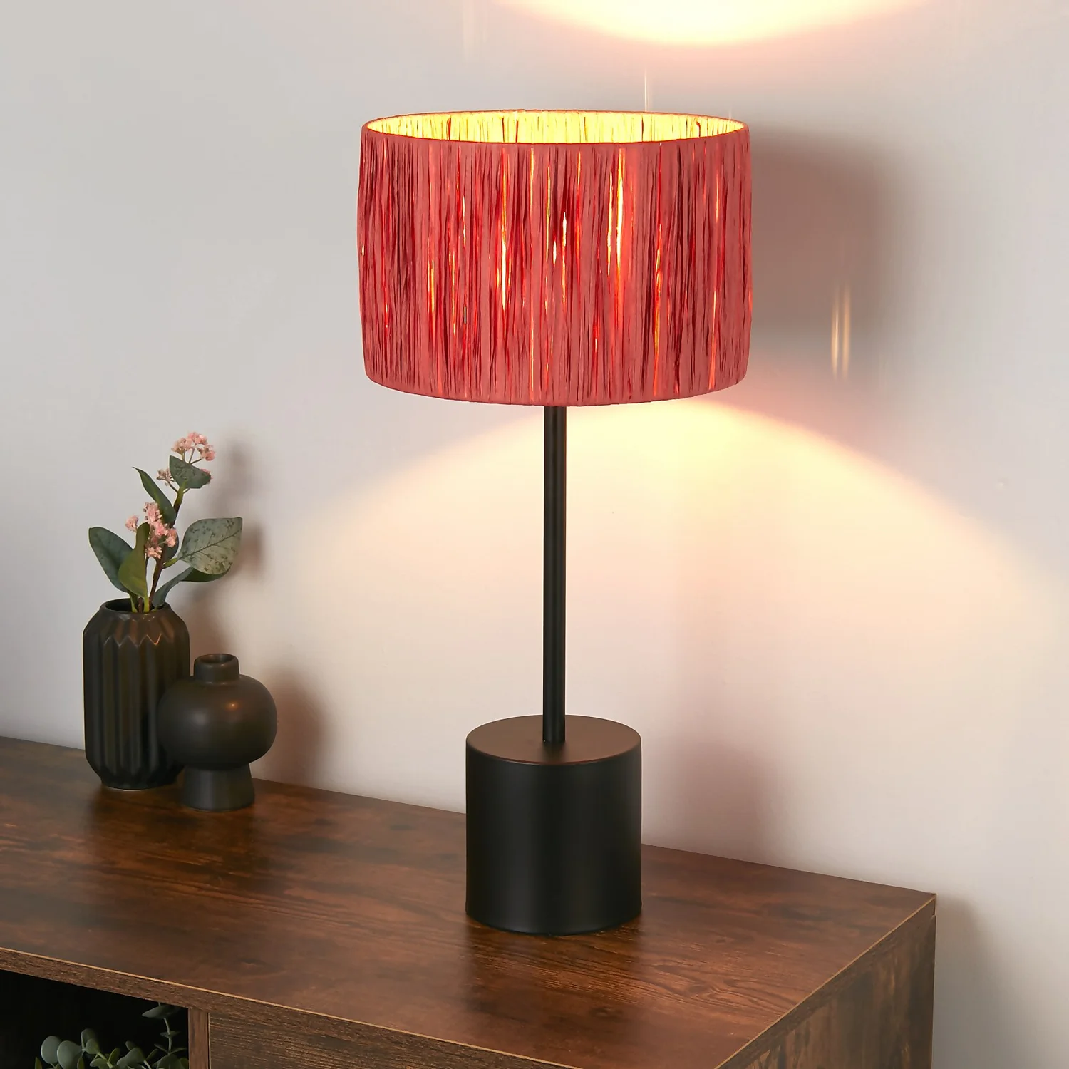 Raffia Table Lamp - Pink & Black Raffia Table Lamp - Pink & Black -Home Lighting Store 13525822 1815042051772288