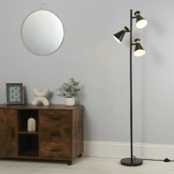Balham 3 Light Floor Lamp - Black & Brass