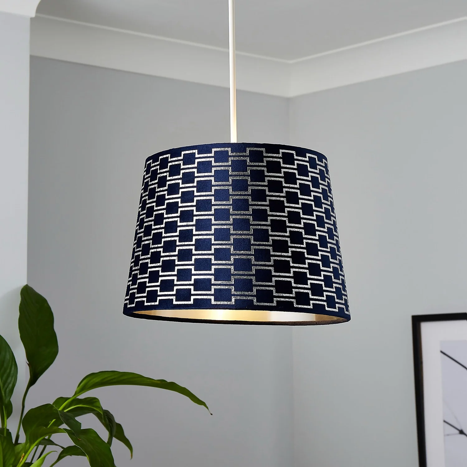 Mia Velvet 30cm Patterned Lamp Shade - Navy Mia Velvet 30cm Patterned Lamp Shade - Navy -Home Lighting Store 13751363 1364969499002821