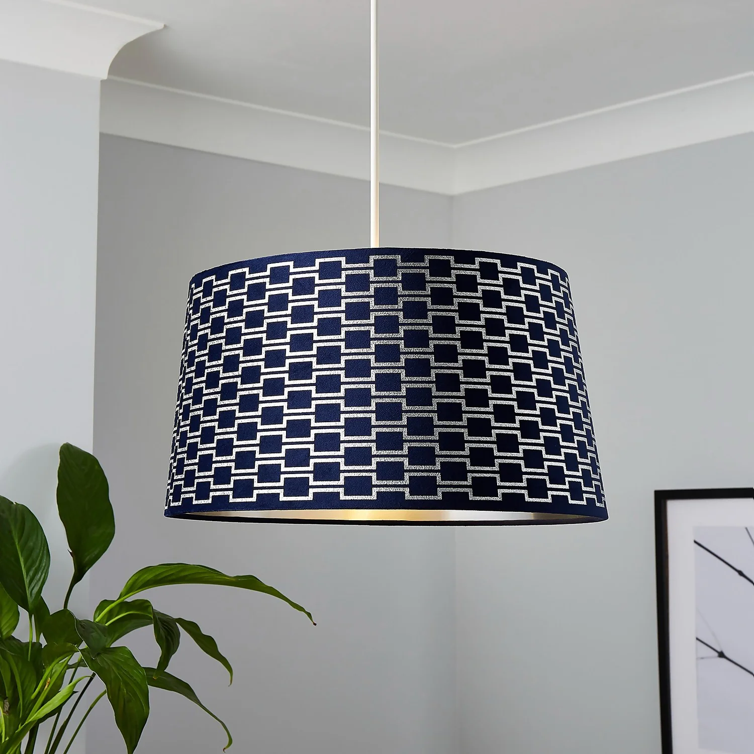 Mia Velvet 43cm Patterned Lamp Shade - Navy Mia Velvet 43cm Patterned Lamp Shade - Navy -Home Lighting Store 13751366 1894969498969071
