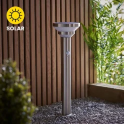Halton 50cm Photocell & PIR Solar Outdoor Floor Light - Stainless Steel -Home Lighting Store 13794246 4704957104287253