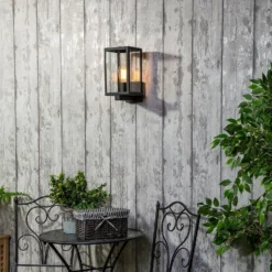 Hestia E27 Glass Panel Outdoor Box Lantern - Black