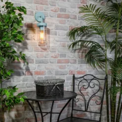 Kew Curved Arm E27 Outdoor Wall Light - Pale Blue -Home Lighting Store 13924368 1914981979588091