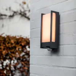 Lutec Qubo LED Outdoor Wall Light With PIR Motion Sensor - Anthracite -Home Lighting Store 13950215 3414993052600097