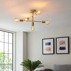 Logie Semi Flush Ceiling Light - Brass Effect -Home Lighting Store 14301818 3405038438917240
