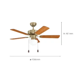 Eglo Cadiz Ceiling Fan With Light - Aged Brass & Wood -Home Lighting Store 14742121 1455052700419252