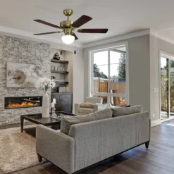 Eglo Cadiz Ceiling Fan With Light - Aged Brass & Wood -Home Lighting Store 14742121 7655052700454133